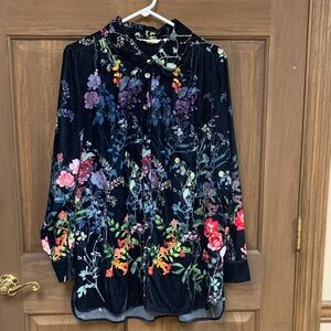 Soft Surroundings Floral Velvet Blouse Size XL
